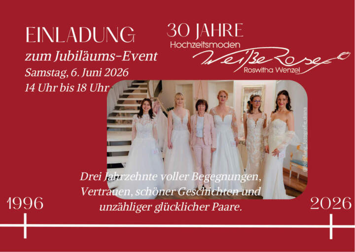 30 Jahre Hochzeitsmoden Wei&szlig;e Rose Roswitha Wenzel